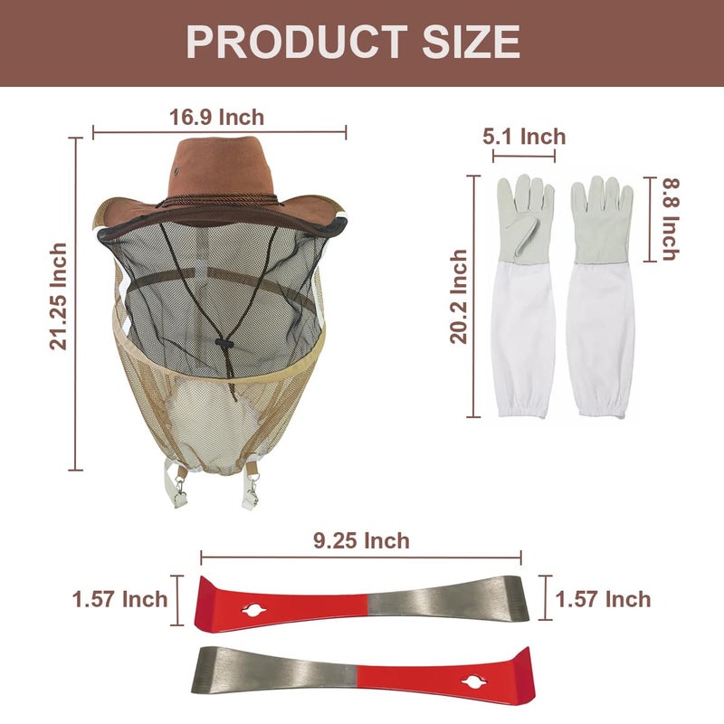 witbee Beekeeping Cowboy Hat, Set of Beekeeping Hat with Goatskin Gloves and Stainless Steel Hive Scraper Tools, Professional Beekeeper Hat Beekeeping Equipment Beekeeper Hand Tool - Image 2